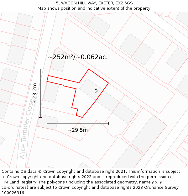 5, WAGON HILL WAY, EXETER, EX2 5GS: Plot and title map