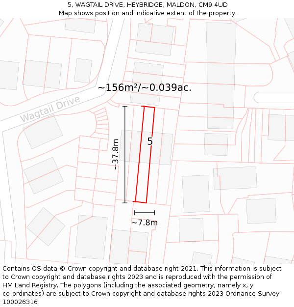 5, WAGTAIL DRIVE, HEYBRIDGE, MALDON, CM9 4UD: Plot and title map