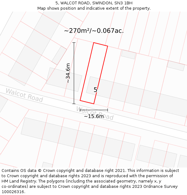 5, WALCOT ROAD, SWINDON, SN3 1BH: Plot and title map