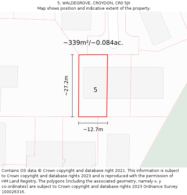 5, WALDEGROVE, CROYDON, CR0 5JX: Plot and title map