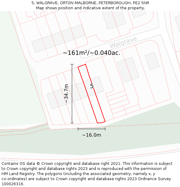 5, WALGRAVE, ORTON MALBORNE, PETERBOROUGH, PE2 5NR: Plot and title map