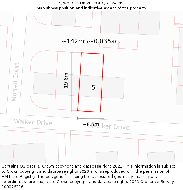 5, WALKER DRIVE, YORK, YO24 3NE: Plot and title map