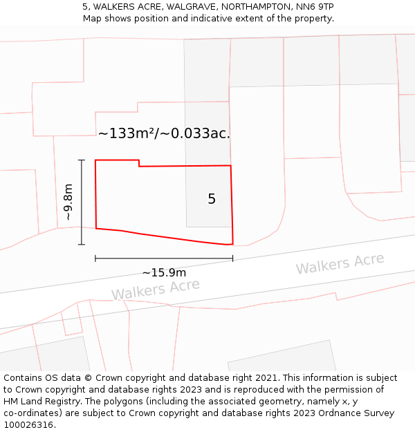 5, WALKERS ACRE, WALGRAVE, NORTHAMPTON, NN6 9TP: Plot and title map
