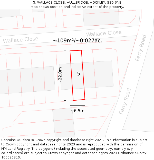 5, WALLACE CLOSE, HULLBRIDGE, HOCKLEY, SS5 6NE: Plot and title map
