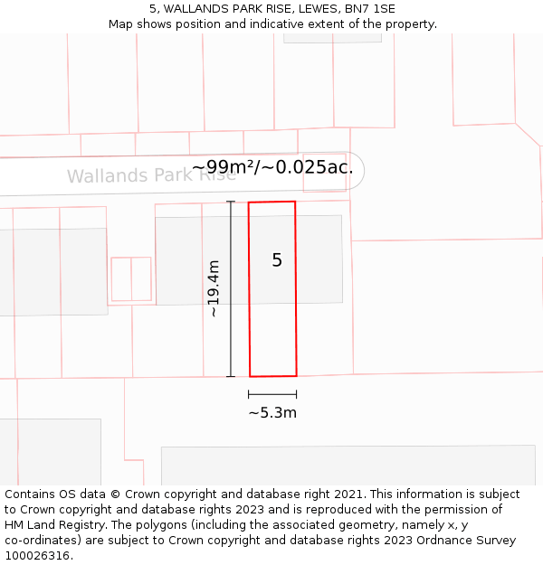 5, WALLANDS PARK RISE, LEWES, BN7 1SE: Plot and title map