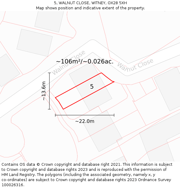 5, WALNUT CLOSE, WITNEY, OX28 5XH: Plot and title map