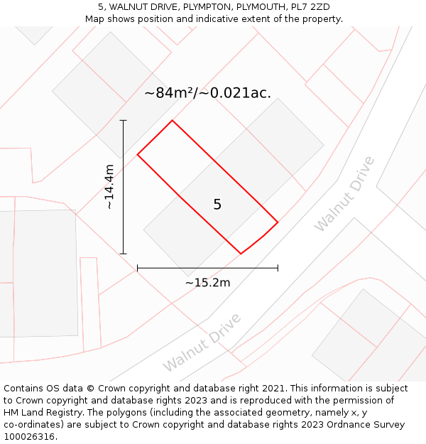 5, WALNUT DRIVE, PLYMPTON, PLYMOUTH, PL7 2ZD: Plot and title map