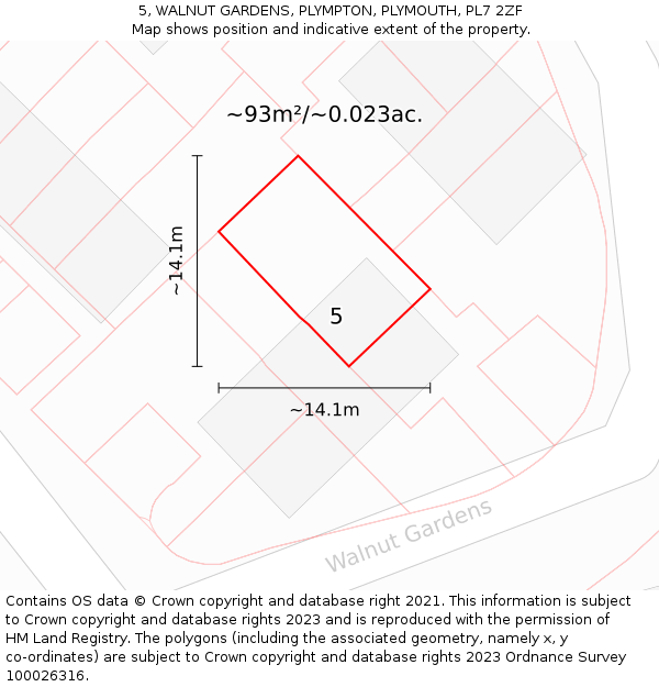 5, WALNUT GARDENS, PLYMPTON, PLYMOUTH, PL7 2ZF: Plot and title map