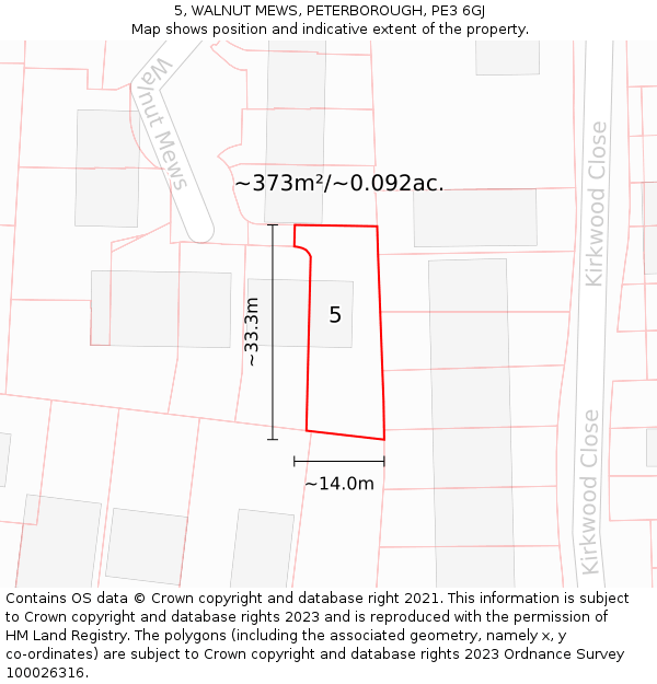 5, WALNUT MEWS, PETERBOROUGH, PE3 6GJ: Plot and title map