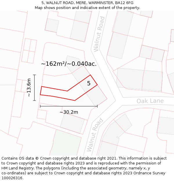 5, WALNUT ROAD, MERE, WARMINSTER, BA12 6FG: Plot and title map