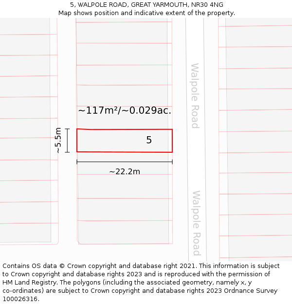 5, WALPOLE ROAD, GREAT YARMOUTH, NR30 4NG: Plot and title map