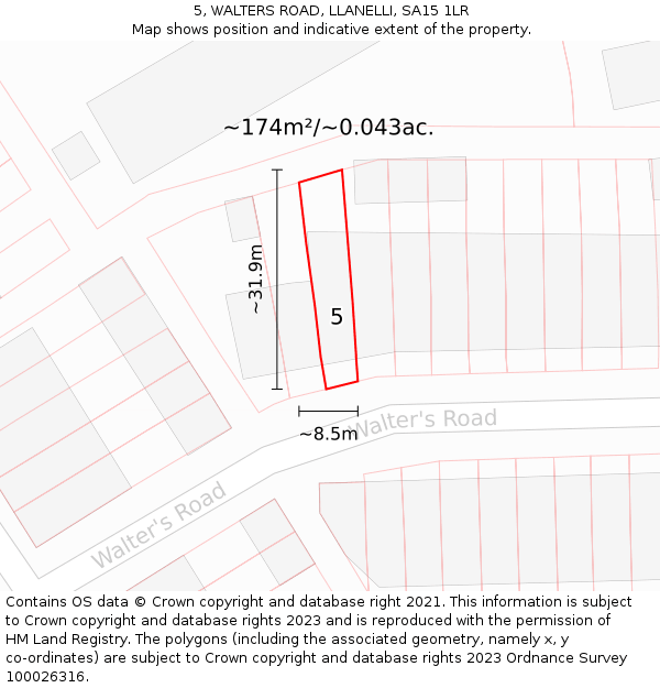 5, WALTERS ROAD, LLANELLI, SA15 1LR: Plot and title map