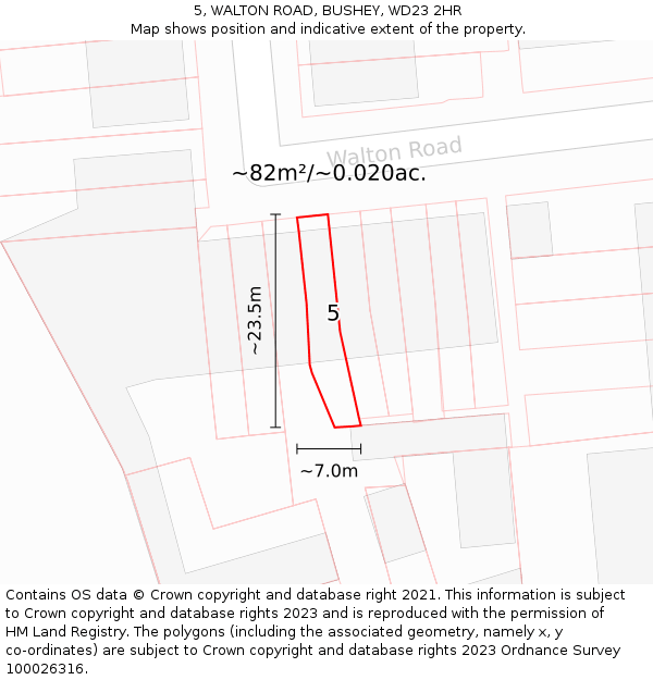 5, WALTON ROAD, BUSHEY, WD23 2HR: Plot and title map