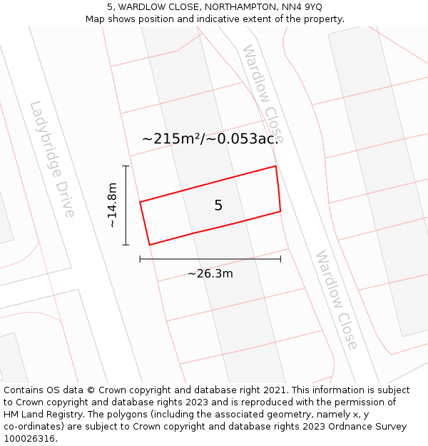 5, WARDLOW CLOSE, NORTHAMPTON, NN4 9YQ: Plot and title map