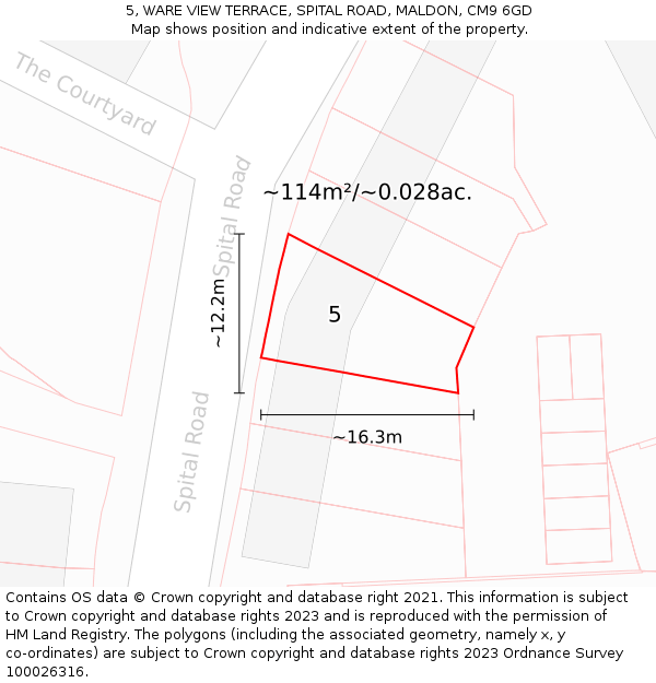 5, WARE VIEW TERRACE, SPITAL ROAD, MALDON, CM9 6GD: Plot and title map