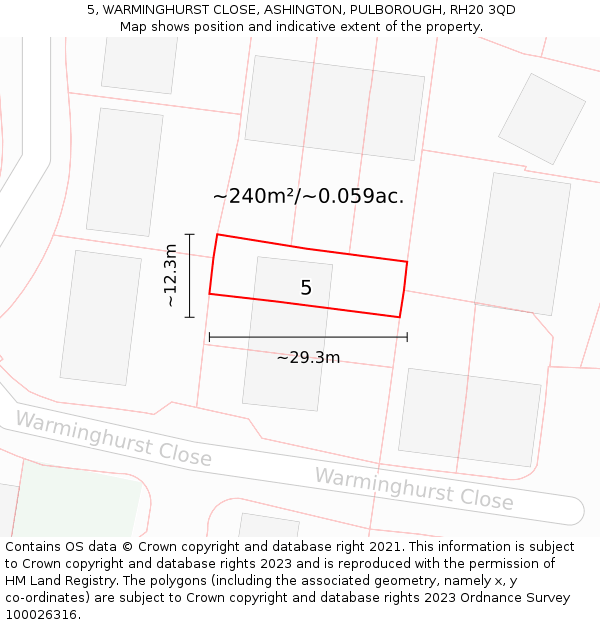 5, WARMINGHURST CLOSE, ASHINGTON, PULBOROUGH, RH20 3QD: Plot and title map