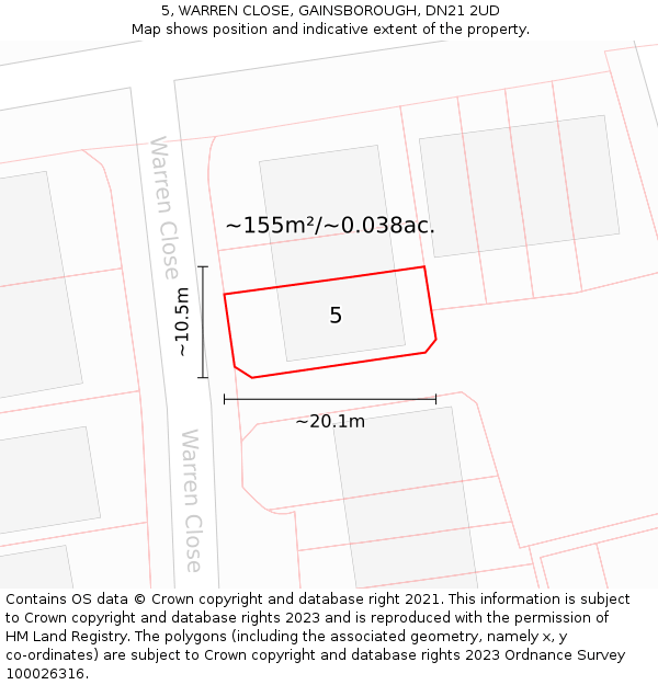 5, WARREN CLOSE, GAINSBOROUGH, DN21 2UD: Plot and title map