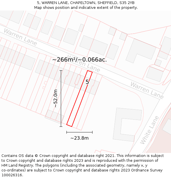 5, WARREN LANE, CHAPELTOWN, SHEFFIELD, S35 2YB: Plot and title map