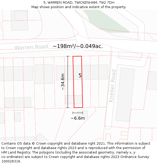 5, WARREN ROAD, TWICKENHAM, TW2 7DH: Plot and title map