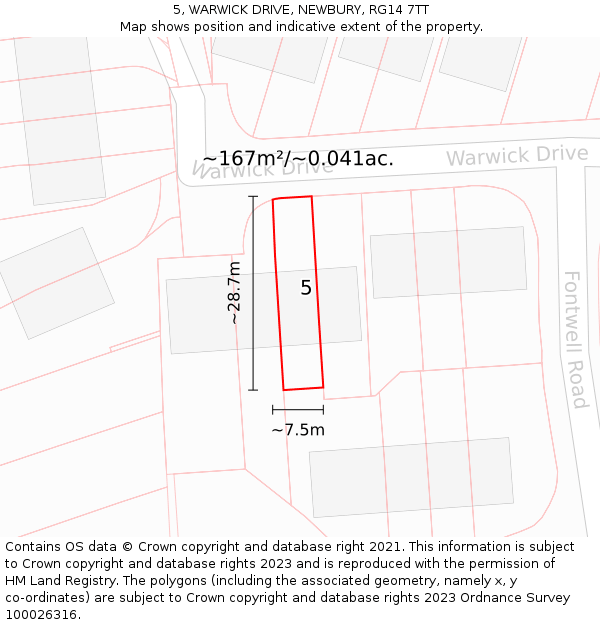 5, WARWICK DRIVE, NEWBURY, RG14 7TT: Plot and title map