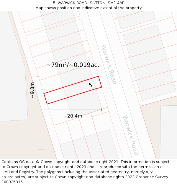 5, WARWICK ROAD, SUTTON, SM1 4AP: Plot and title map