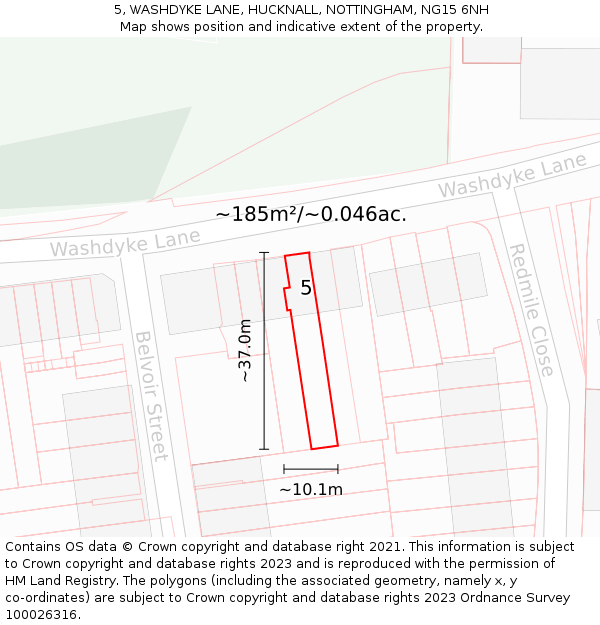 5, WASHDYKE LANE, HUCKNALL, NOTTINGHAM, NG15 6NH: Plot and title map