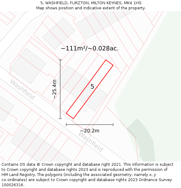 5, WASHFIELD, FURZTON, MILTON KEYNES, MK4 1HS: Plot and title map