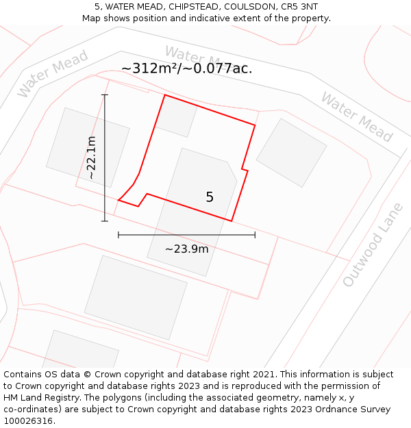 5, WATER MEAD, CHIPSTEAD, COULSDON, CR5 3NT: Plot and title map