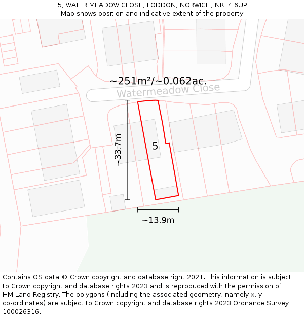5, WATER MEADOW CLOSE, LODDON, NORWICH, NR14 6UP: Plot and title map