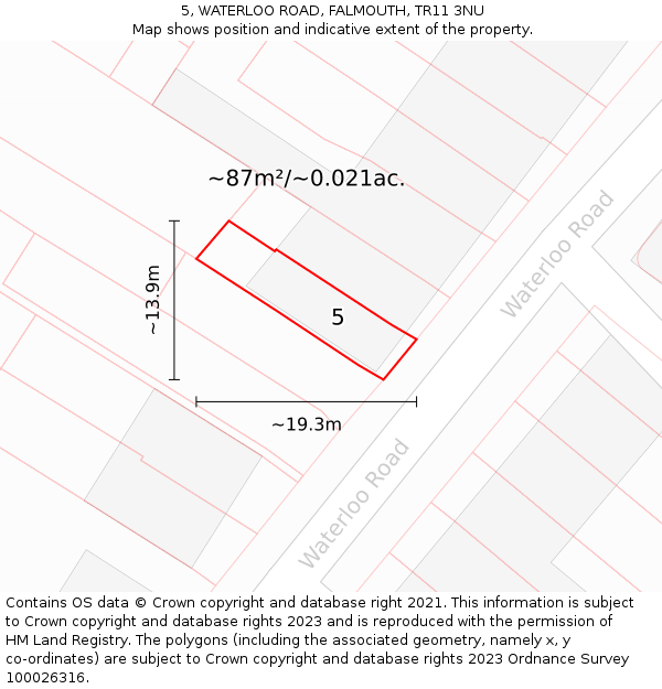 5, WATERLOO ROAD, FALMOUTH, TR11 3NU: Plot and title map