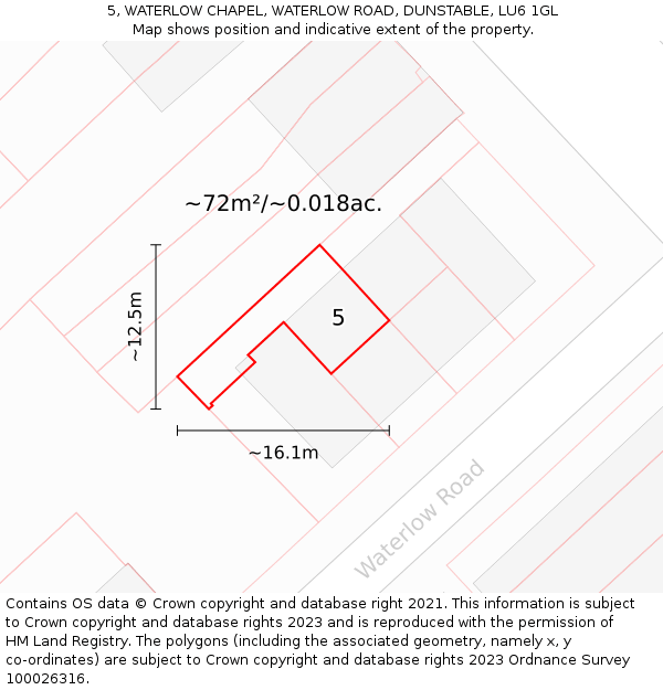 5, WATERLOW CHAPEL, WATERLOW ROAD, DUNSTABLE, LU6 1GL: Plot and title map