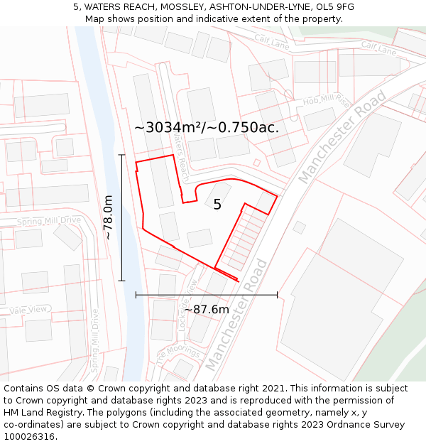 5, WATERS REACH, MOSSLEY, ASHTON-UNDER-LYNE, OL5 9FG: Plot and title map