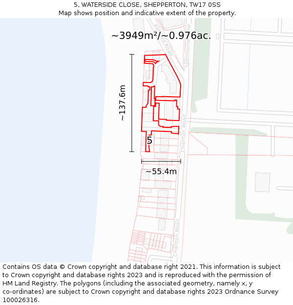 5, WATERSIDE CLOSE, SHEPPERTON, TW17 0SS: Plot and title map