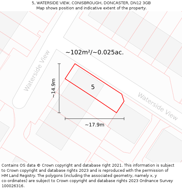 5, WATERSIDE VIEW, CONISBROUGH, DONCASTER, DN12 3GB: Plot and title map