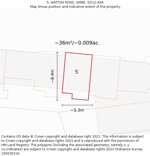 5, WATTON ROAD, WARE, SG12 0AA: Plot and title map