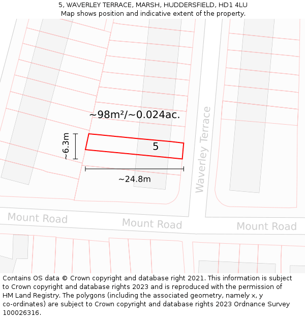 5, WAVERLEY TERRACE, MARSH, HUDDERSFIELD, HD1 4LU: Plot and title map