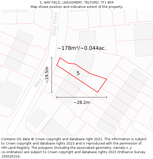 5, WAY FIELD, LEEGOMERY, TELFORD, TF1 6PA: Plot and title map
