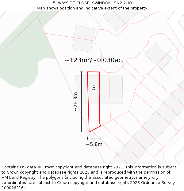 5, WAYSIDE CLOSE, SWINDON, SN2 2UQ: Plot and title map