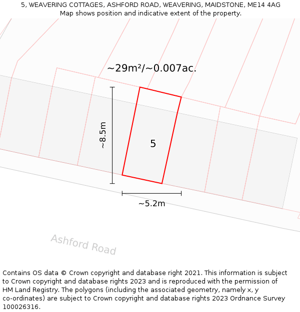 5, WEAVERING COTTAGES, ASHFORD ROAD, WEAVERING, MAIDSTONE, ME14 4AG: Plot and title map