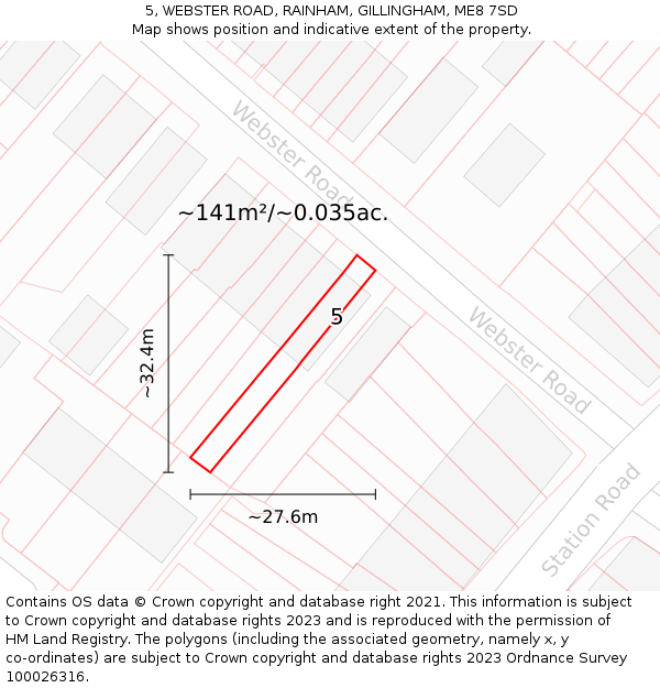 5, WEBSTER ROAD, RAINHAM, GILLINGHAM, ME8 7SD: Plot and title map