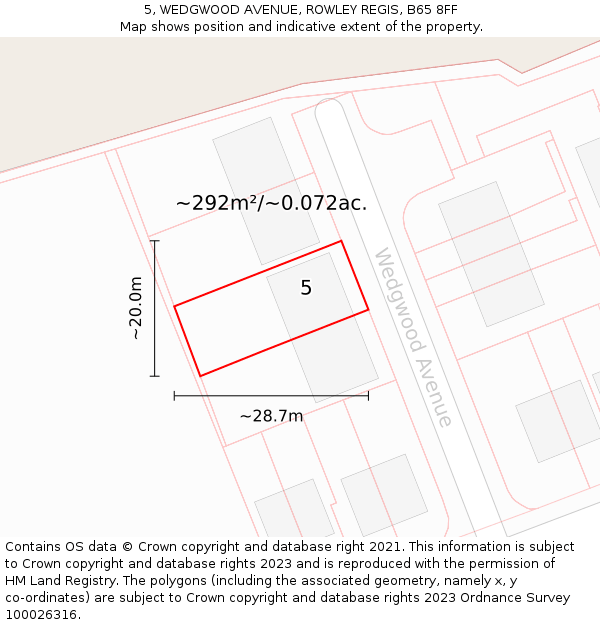 5, WEDGWOOD AVENUE, ROWLEY REGIS, B65 8FF: Plot and title map