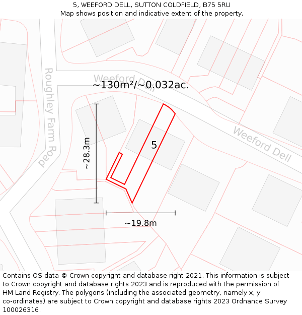 5, WEEFORD DELL, SUTTON COLDFIELD, B75 5RU: Plot and title map
