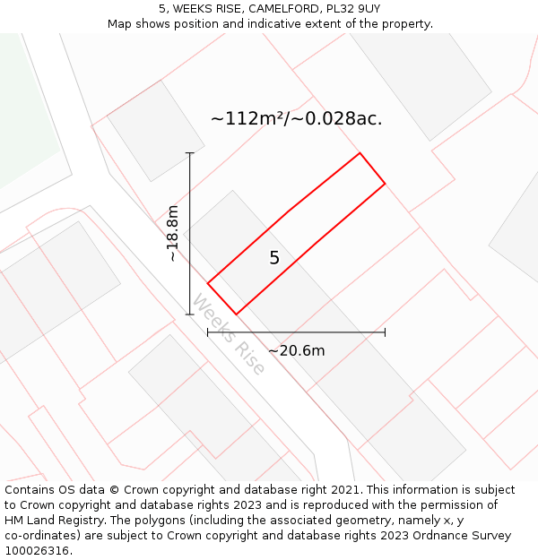 5, WEEKS RISE, CAMELFORD, PL32 9UY: Plot and title map