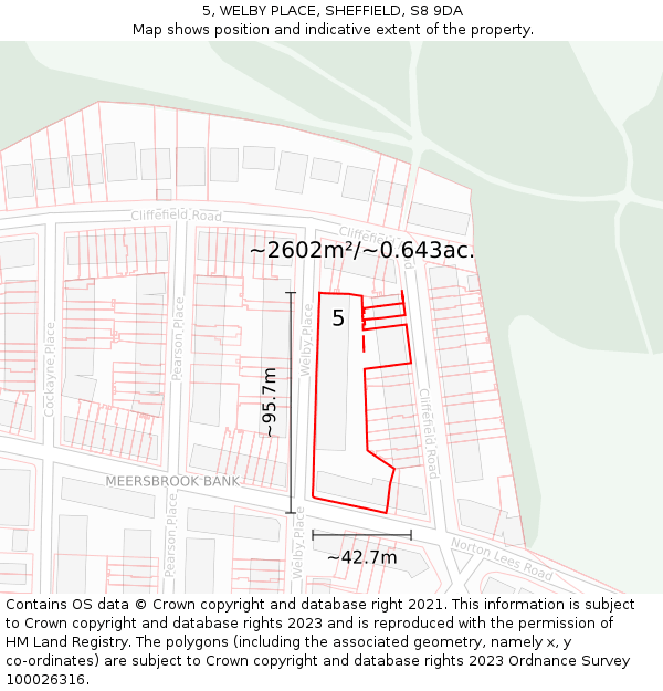 5, WELBY PLACE, SHEFFIELD, S8 9DA: Plot and title map