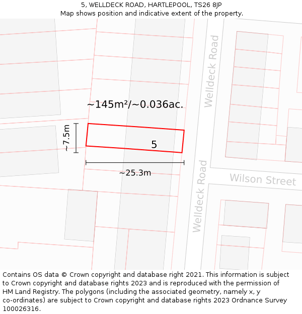 5, WELLDECK ROAD, HARTLEPOOL, TS26 8JP: Plot and title map