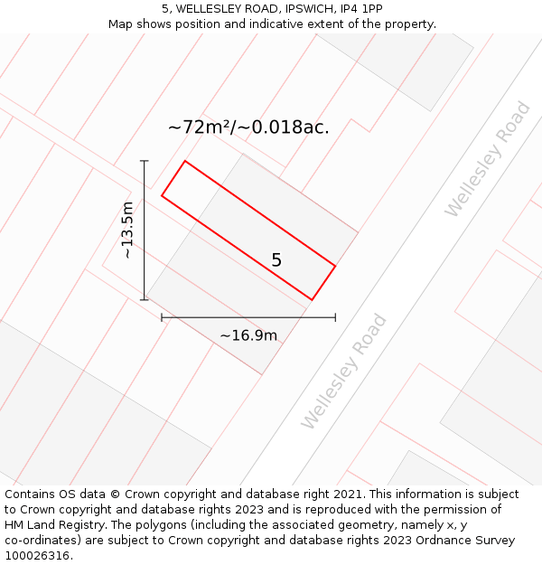 5, WELLESLEY ROAD, IPSWICH, IP4 1PP: Plot and title map