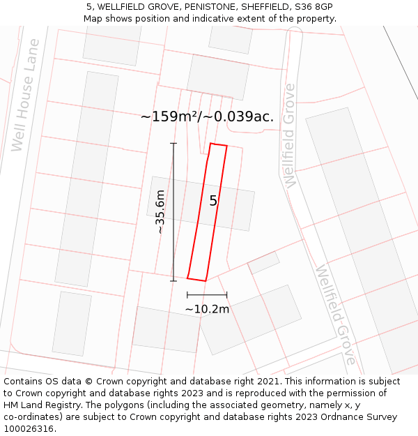 5, WELLFIELD GROVE, PENISTONE, SHEFFIELD, S36 8GP: Plot and title map