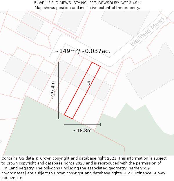 5, WELLFIELD MEWS, STAINCLIFFE, DEWSBURY, WF13 4SH: Plot and title map