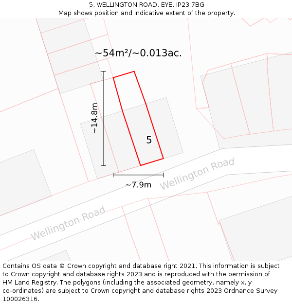 5, WELLINGTON ROAD, EYE, IP23 7BG: Plot and title map