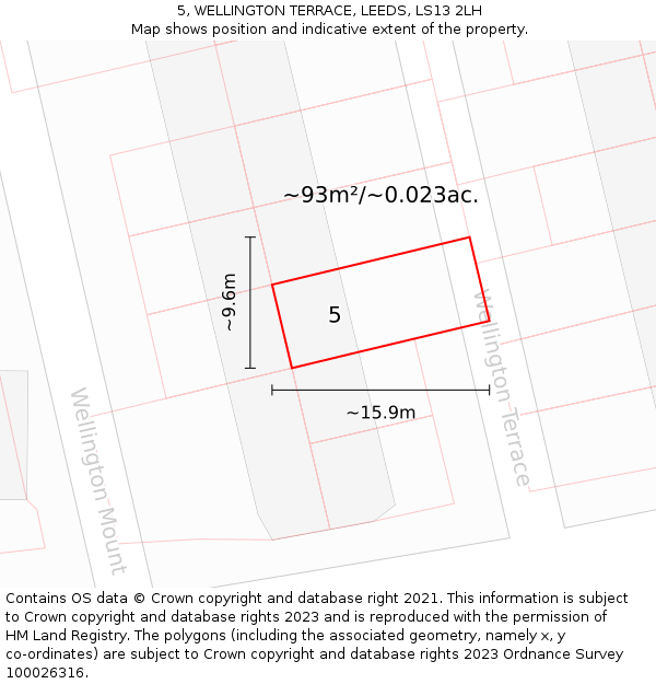 5, WELLINGTON TERRACE, LEEDS, LS13 2LH: Plot and title map